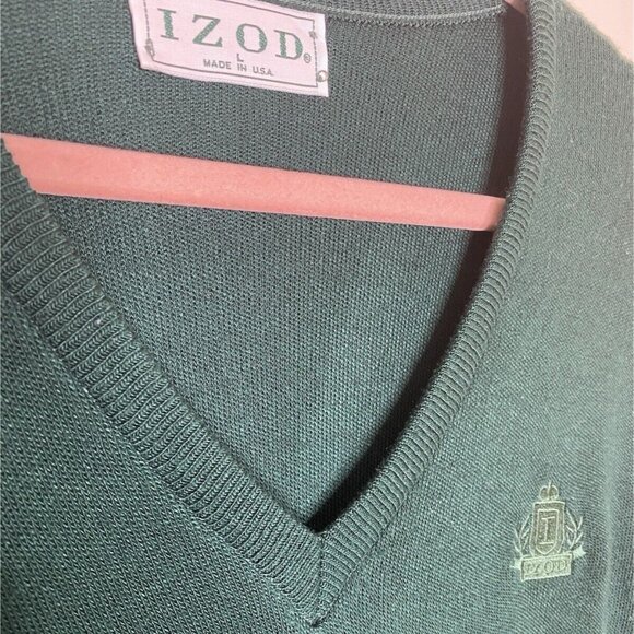 Vintage IZOD Green V-Neck Sweater Men’s L Crest Logo USA Preppy Knit - Picture 5 of 7